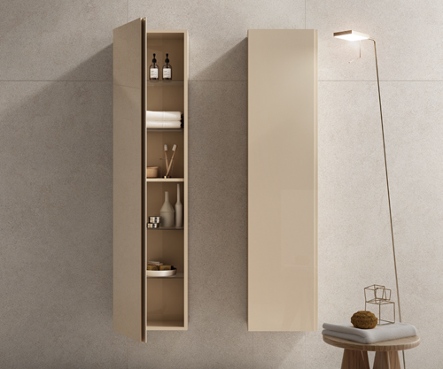 Colonna laccato Lucido Beige (LL.140) con ripiani in finitura e in vetro temperato
