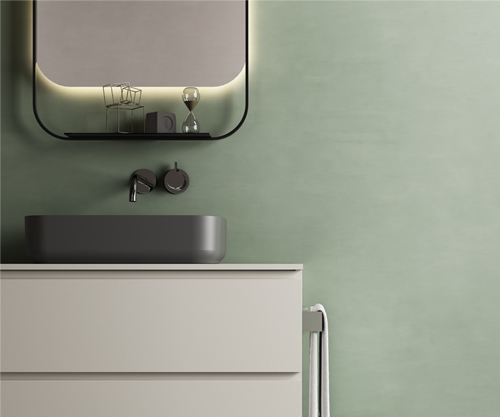 Base e top in finitura laccato Lucido Grigio Argento (LL.128) con portasalviette in finitura cromo lucido