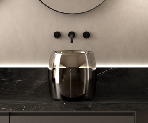 Lavabo in Vetro Soffiato Trasparente, Ø48 H40 cm Grigio Caldo