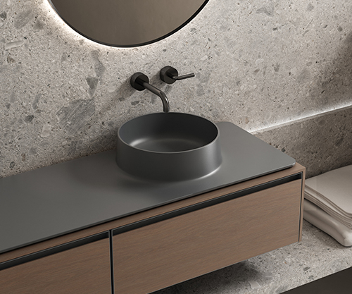 Lavabo Vassoio in Solid Surface, Laccato Opaco Grigio Piombo L140 x P49 cm