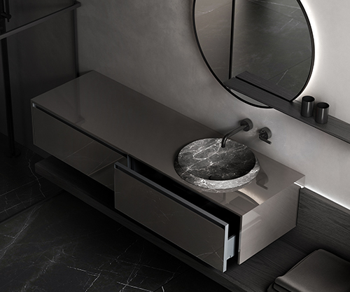 Lavabo Catino, Ø46 cm, semi-incasso, Pietra Naturale Nero Marquina