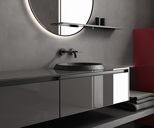 Lavabo Catino, Ø46 cm, a semi-incasso, Pietra Naturale Nero Marquin