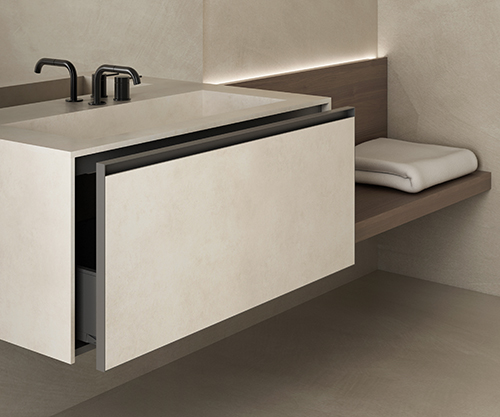 Base portalavabo, top con lavabo integrato, fianchi: Gres Industrial Ivory